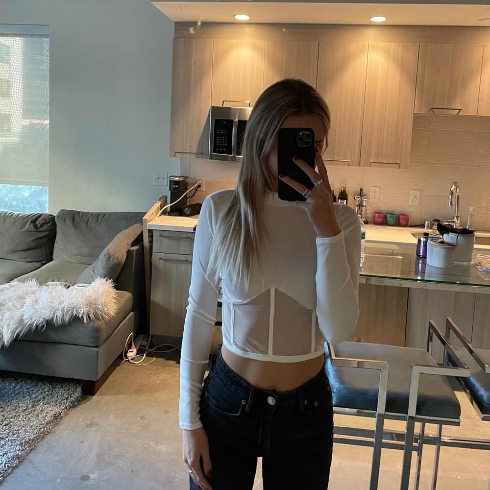 White long sleeve with sheer bottom half